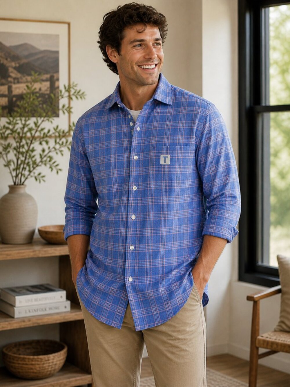 Peter Millar Blue and Pink Checkered Shirt Summer Soft Line NWT!